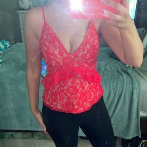 French connection red lace tank top